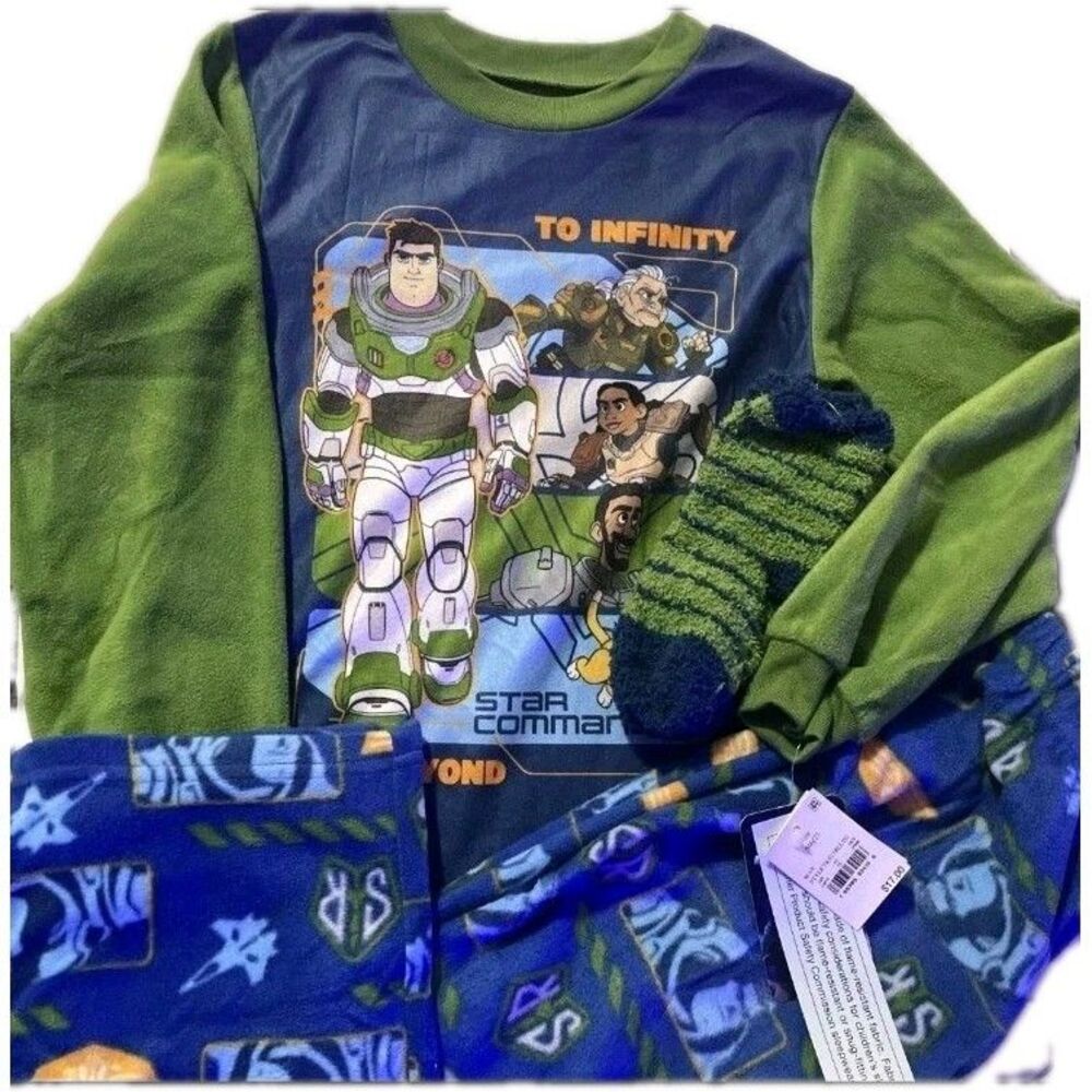 Disney Toy Story Buzz Lightyear Pajama 3pc Set Cozy Socks Med 8/10